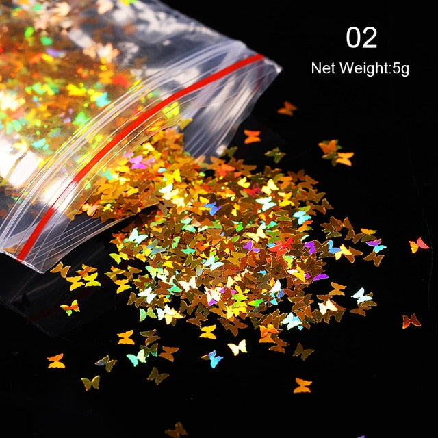 Mirror Sparkly Butterfly Nail Sequins Paillette Mixed Colors Nail Holographics Glitter 3D Flakes Slices Spangle Art Accessories