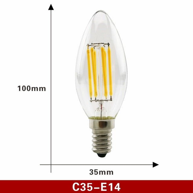 E27 E14 Retro Edison LED Filament Bulb Lamp 220V-240V Light Bulb C35 G45 A60 ST64 G80 G95 G125 Glass Bulb Vintage Candle Light
