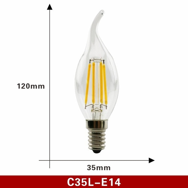 E27 E14 Retro Edison LED Filament Bulb Lamp 220V-240V Light Bulb C35 G45 A60 ST64 G80 G95 G125 Glass Bulb Vintage Candle Light