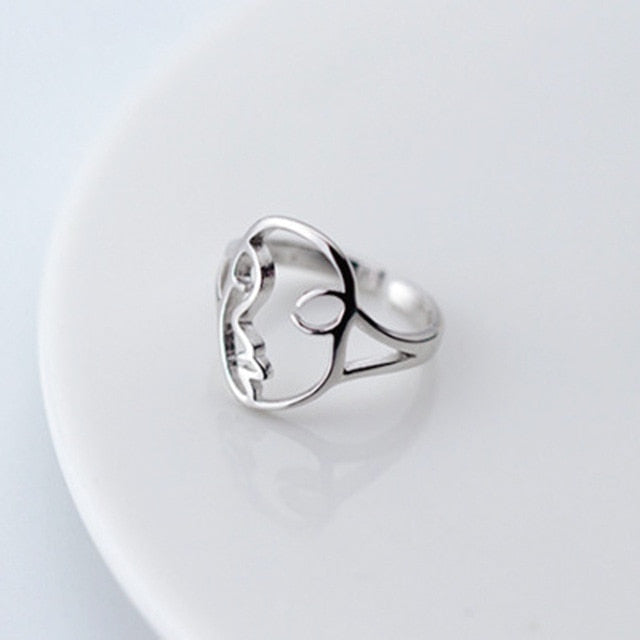 High Quality Fashion 925 Sterling Silver Geometric Layer Smile Face Adjustable Rings For Women Wholesale Jewelry