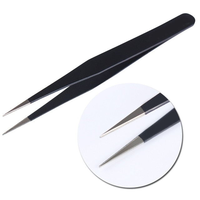 1pc 2 heads Straight Nail Tweezers with Silicone Pressing Head for 3D Sticker Rhinestones Water Sticker Picker Metal Nails Tools