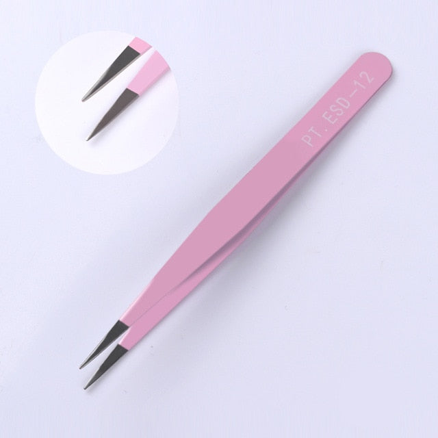 1pc 2 heads Straight Nail Tweezers with Silicone Pressing Head for 3D Sticker Rhinestones Water Sticker Picker Metal Nails Tools