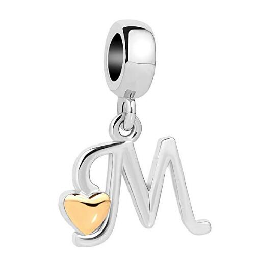 Golden Small Love Lucky Letter A-Z Pendant Charm Bead fit Pandora charm bracelet female genuine DIY jewelry making