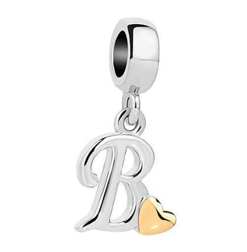 Golden Small Love Lucky Letter A-Z Pendant Charm Bead fit Pandora charm bracelet female genuine DIY jewelry making