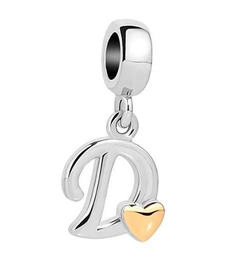 Golden Small Love Lucky Letter A-Z Pendant Charm Bead fit Pandora charm bracelet female genuine DIY jewelry making