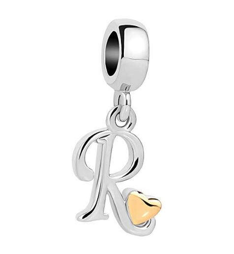 Golden Small Love Lucky Letter A-Z Pendant Charm Bead fit Pandora charm bracelet female genuine DIY jewelry making