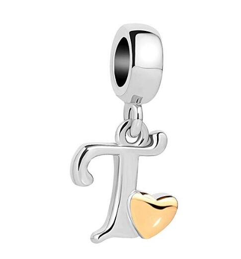 Golden Small Love Lucky Letter A-Z Pendant Charm Bead fit Pandora charm bracelet female genuine DIY jewelry making