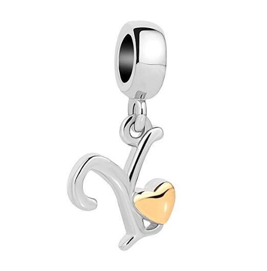Golden Small Love Lucky Letter A-Z Pendant Charm Bead fit Pandora charm bracelet female genuine DIY jewelry making
