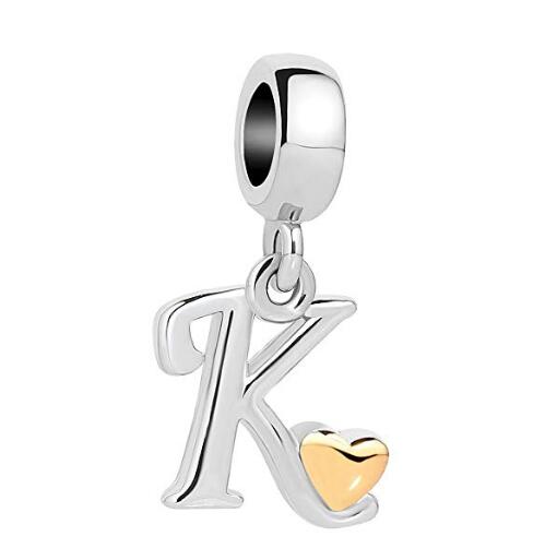 Golden Small Love Lucky Letter A-Z Pendant Charm Bead fit Pandora charm bracelet female genuine DIY jewelry making