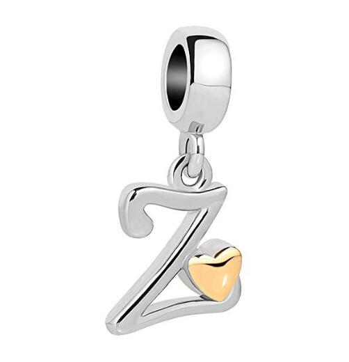 Golden Small Love Lucky Letter A-Z Pendant Charm Bead fit Pandora charm bracelet female genuine DIY jewelry making