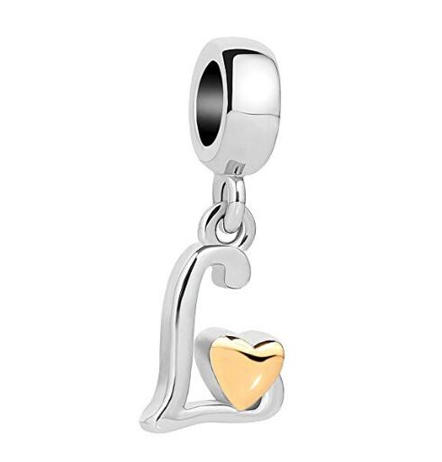 Golden Small Love Lucky Letter A-Z Pendant Charm Bead fit Pandora charm bracelet female genuine DIY jewelry making