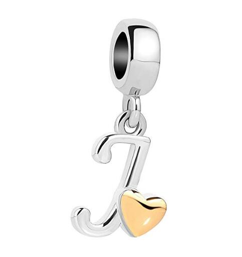 Golden Small Love Lucky Letter A-Z Pendant Charm Bead fit Pandora charm bracelet female genuine DIY jewelry making