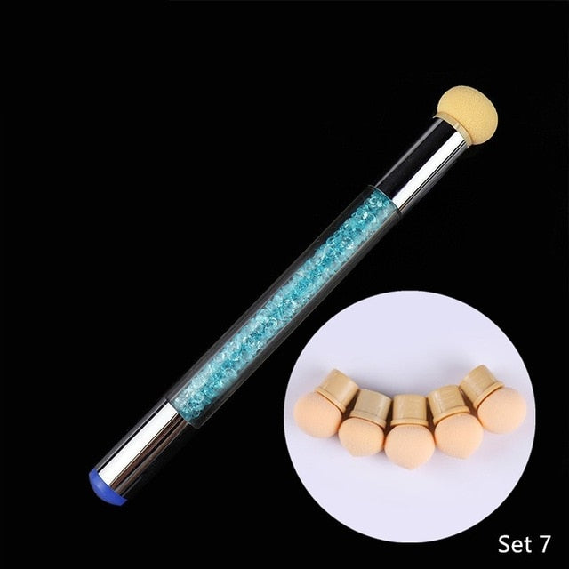 1 Pc Double-ended Gradient Shading Pen Dotting Brush Sponge Head Rhinestone Handle Nail Art Brush Nail Art Painting Tool