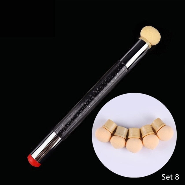 1 Pc Double-ended Gradient Shading Pen Dotting Brush Sponge Head Rhinestone Handle Nail Art Brush Nail Art Painting Tool