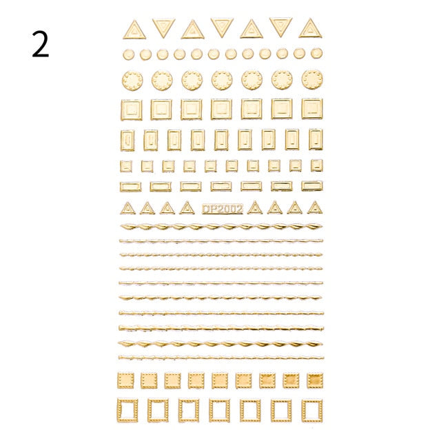 Gold 3D Nail Art Stickers Adhesive Geometric Mixed Design Decals Nail Tips Decoration Manicuring Supplies