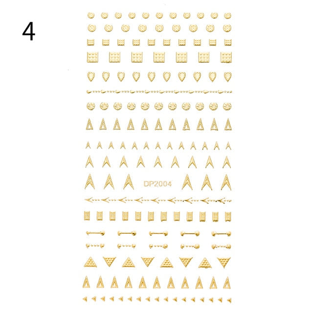 Gold 3D Nail Art Stickers Adhesive Geometric Mixed Design Decals Nail Tips Decoration Manicuring Supplies