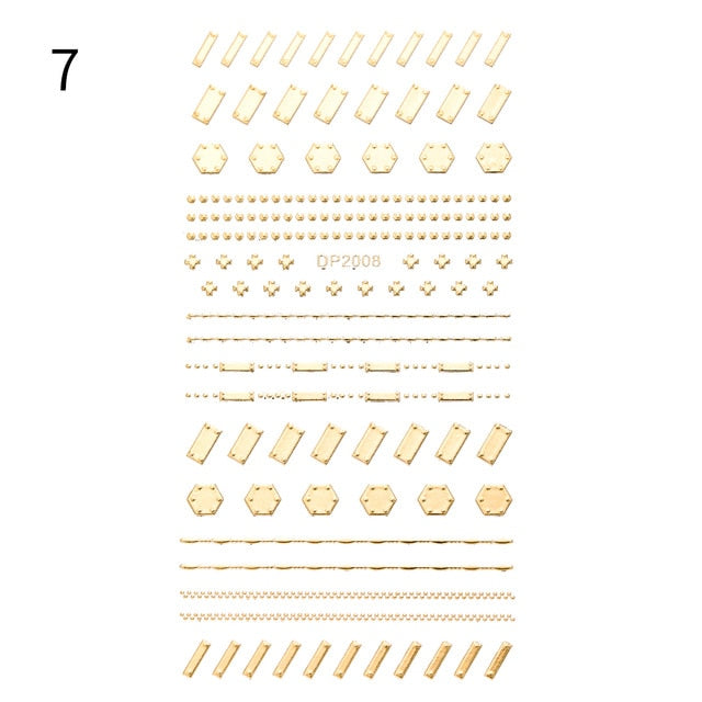 Gold 3D Nail Art Stickers Adhesive Geometric Mixed Design Decals Nail Tips Decoration Manicuring Supplies