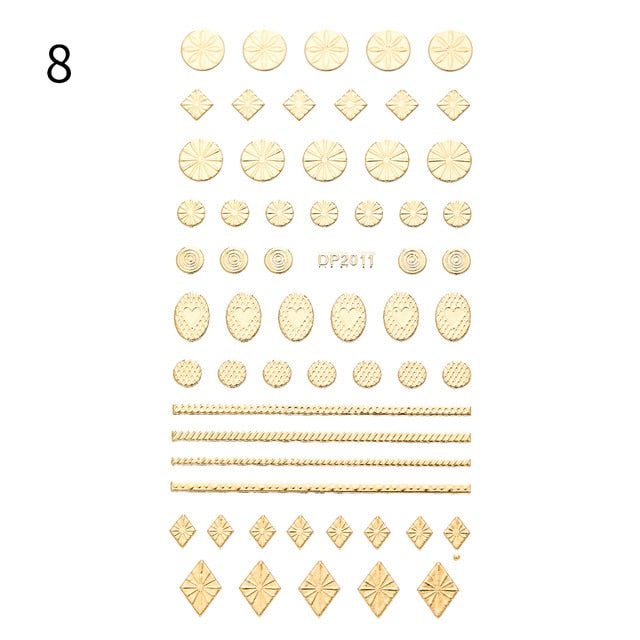 Gold 3D Nail Art Stickers Adhesive Geometric Mixed Design Decals Nail Tips Decoration Manicuring Supplies