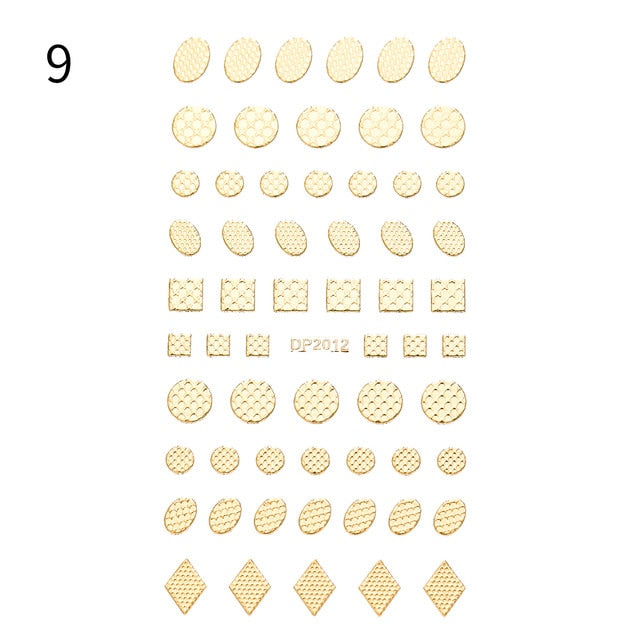 Gold 3D Nail Art Stickers Adhesive Geometric Mixed Design Decals Nail Tips Decoration Manicuring Supplies
