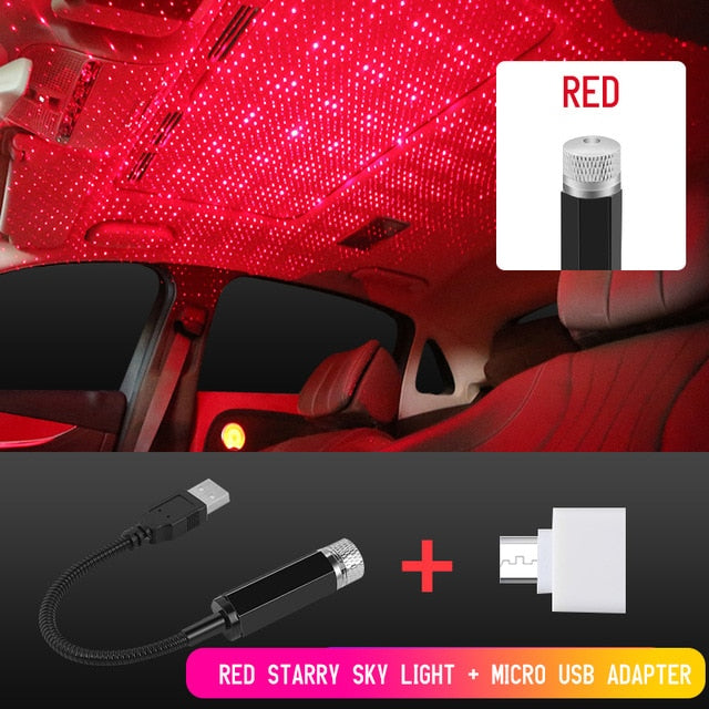 Car Roof Star Light Interior LED Starry Laser Atmosphere Ambient Projector USB Auto Decoration Night Home Decor Galaxy Lights