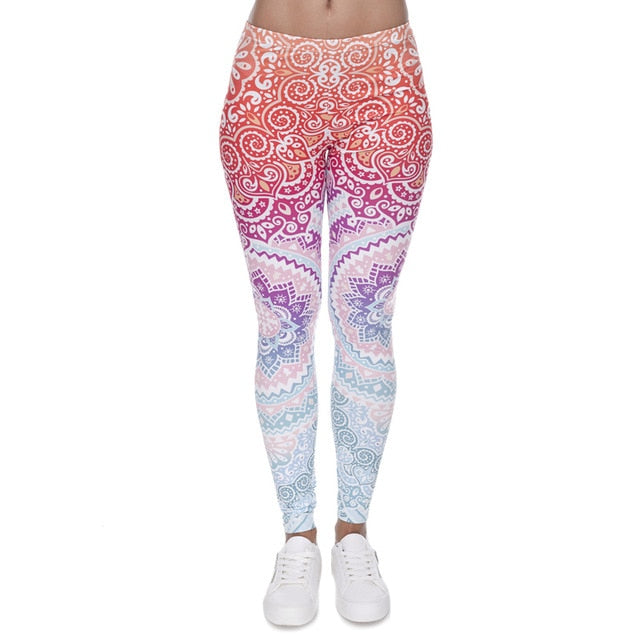 Brands Women Fashion Legging Aztec Round Ombre Printing leggins Slim High Waist Leggings Woman Pants
