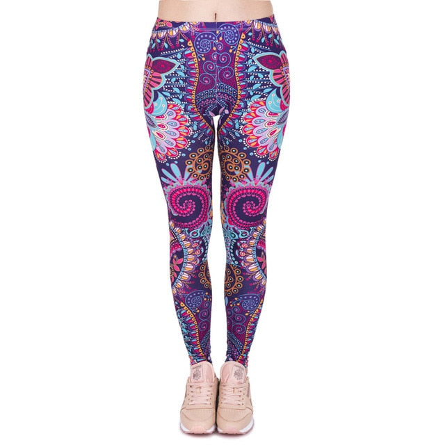 Brands Women Fashion Legging Aztec Round Ombre Printing leggins Slim High Waist Leggings Woman Pants