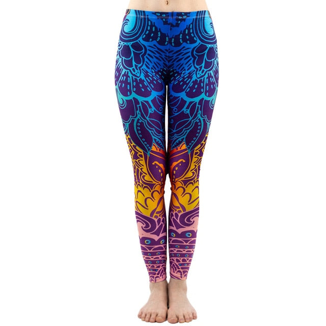 Brands Women Fashion Legging Aztec Round Ombre Printing leggins Slim High Waist Leggings Woman Pants
