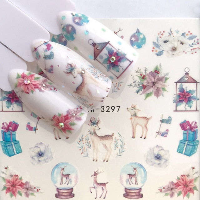 1 Sheet Water Nail Stickers Black Cartoon Animal Flamingo Fox Hollow Designs Sliders For Nail Decals DIY Manicure Decora
