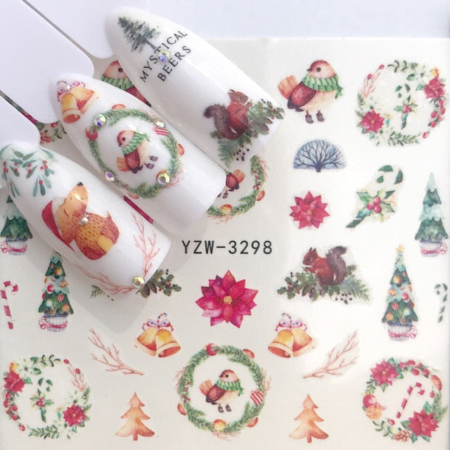 1 Sheet Water Nail Stickers Black Cartoon Animal Flamingo Fox Hollow Designs Sliders For Nail Decals DIY Manicure Decora