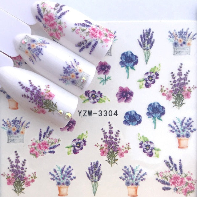 1 Sheet Water Nail Stickers Black Cartoon Animal Flamingo Fox Hollow Designs Sliders For Nail Decals DIY Manicure Decora