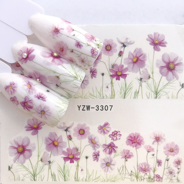 1 Sheet Water Nail Stickers Black Cartoon Animal Flamingo Fox Hollow Designs Sliders For Nail Decals DIY Manicure Decora