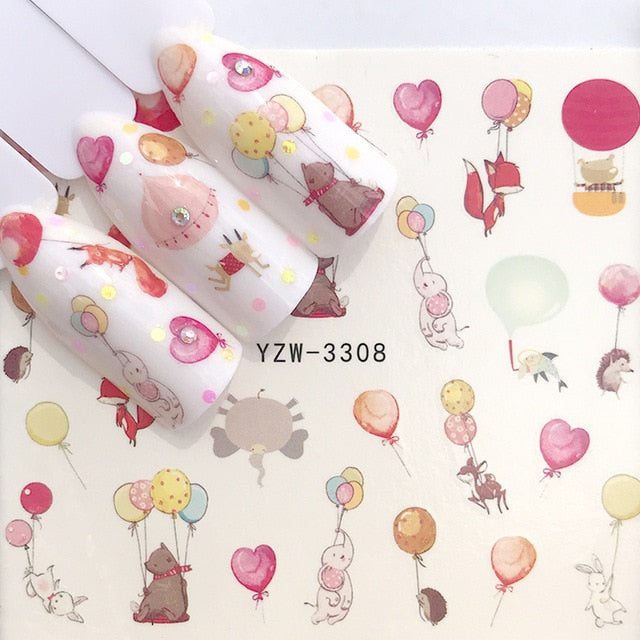 1 Sheet Water Nail Stickers Black Cartoon Animal Flamingo Fox Hollow Designs Sliders For Nail Decals DIY Manicure Decora