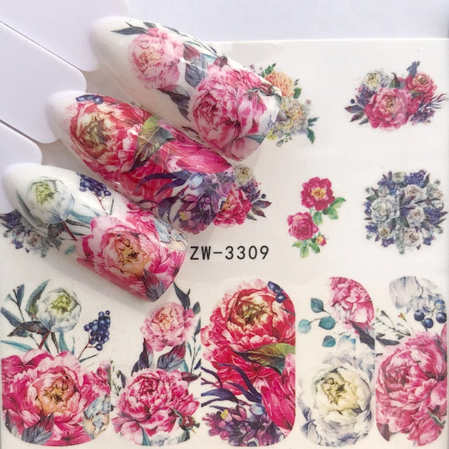1 Sheet Water Nail Stickers Black Cartoon Animal Flamingo Fox Hollow Designs Sliders For Nail Decals DIY Manicure Decora