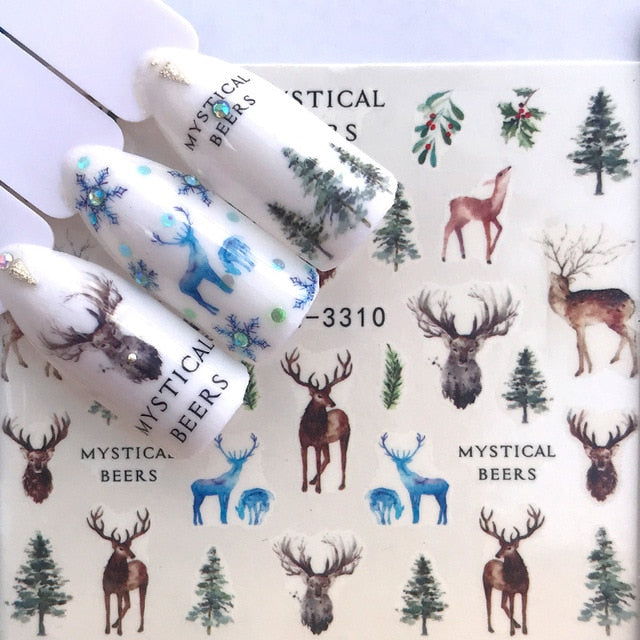 1 Sheet Water Nail Stickers Black Cartoon Animal Flamingo Fox Hollow Designs Sliders For Nail Decals DIY Manicure Decora
