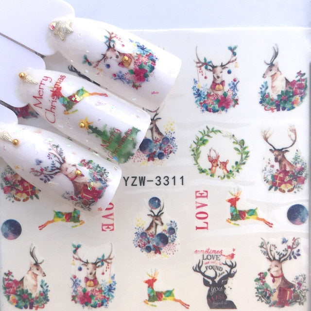 1 Sheet Water Nail Stickers Black Cartoon Animal Flamingo Fox Hollow Designs Sliders For Nail Decals DIY Manicure Decora