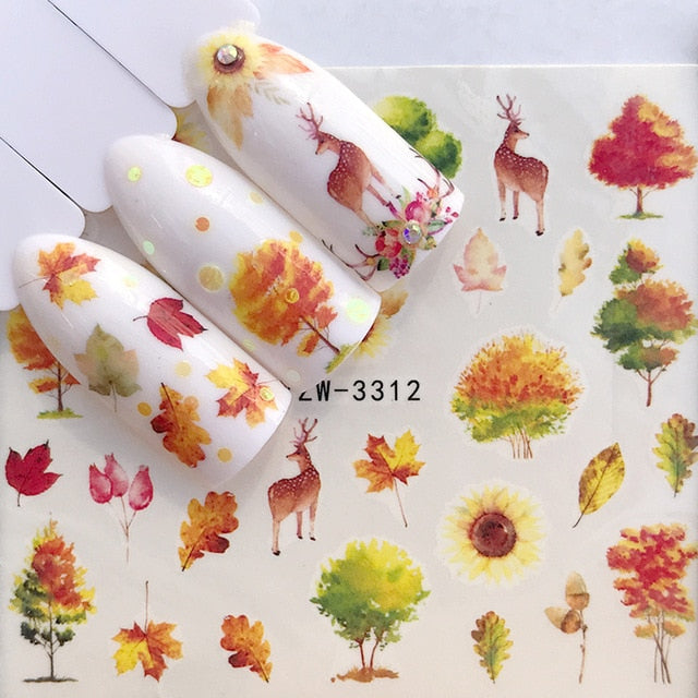 1 Sheet Water Nail Stickers Black Cartoon Animal Flamingo Fox Hollow Designs Sliders For Nail Decals DIY Manicure Decora