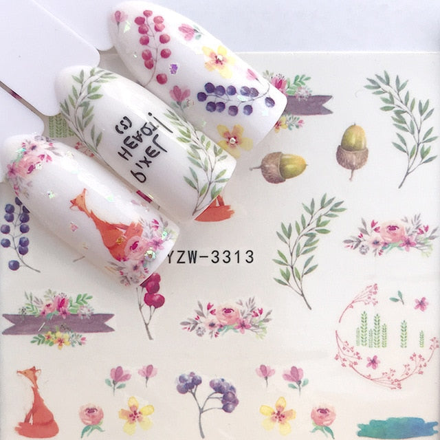 1 Sheet Water Nail Stickers Black Cartoon Animal Flamingo Fox Hollow Designs Sliders For Nail Decals DIY Manicure Decora