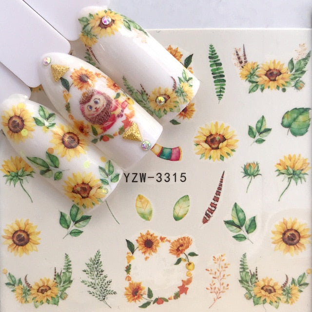 1 Sheet Water Nail Stickers Black Cartoon Animal Flamingo Fox Hollow Designs Sliders For Nail Decals DIY Manicure Decora