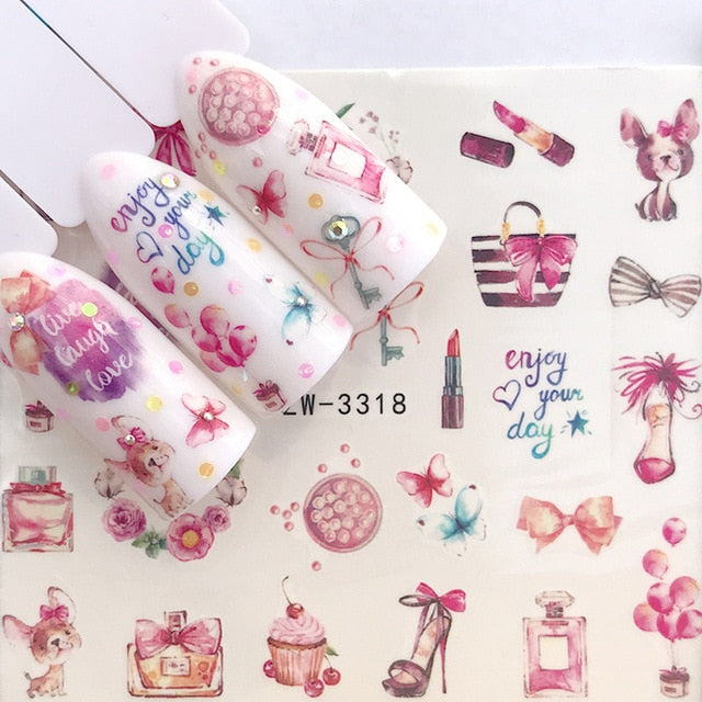 1 Sheet Water Nail Stickers Black Cartoon Animal Flamingo Fox Hollow Designs Sliders For Nail Decals DIY Manicure Decora
