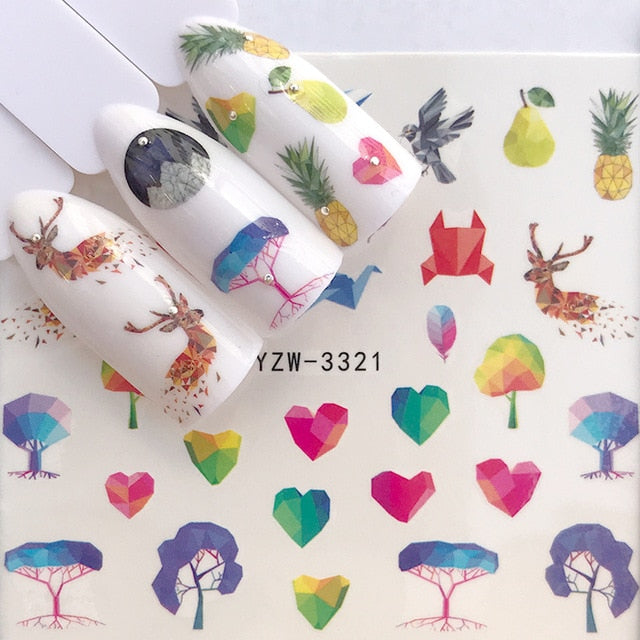 1 Sheet Water Nail Stickers Black Cartoon Animal Flamingo Fox Hollow Designs Sliders For Nail Decals DIY Manicure Decora