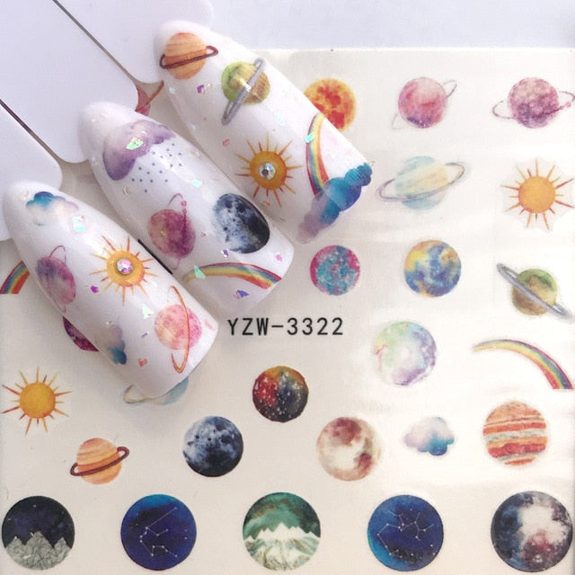 1 Sheet Water Nail Stickers Black Cartoon Animal Flamingo Fox Hollow Designs Sliders For Nail Decals DIY Manicure Decora
