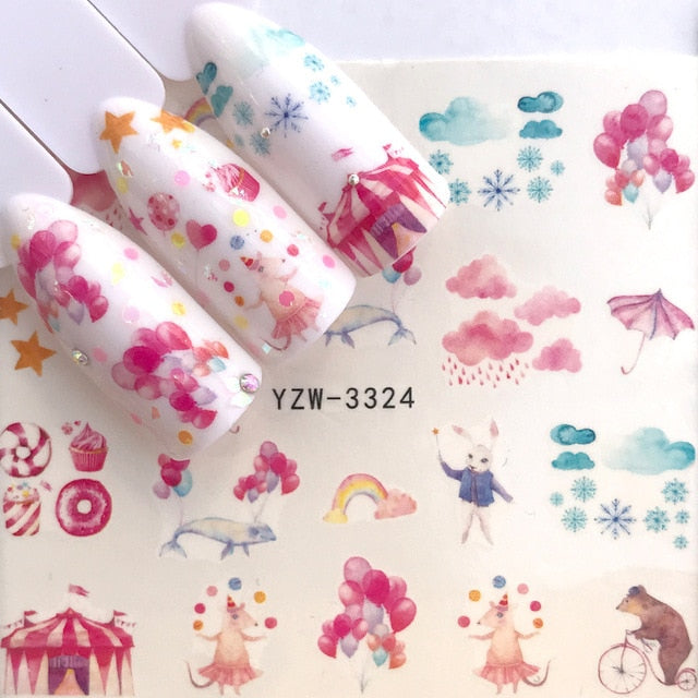 1 Sheet Water Nail Stickers Black Cartoon Animal Flamingo Fox Hollow Designs Sliders For Nail Decals DIY Manicure Decora