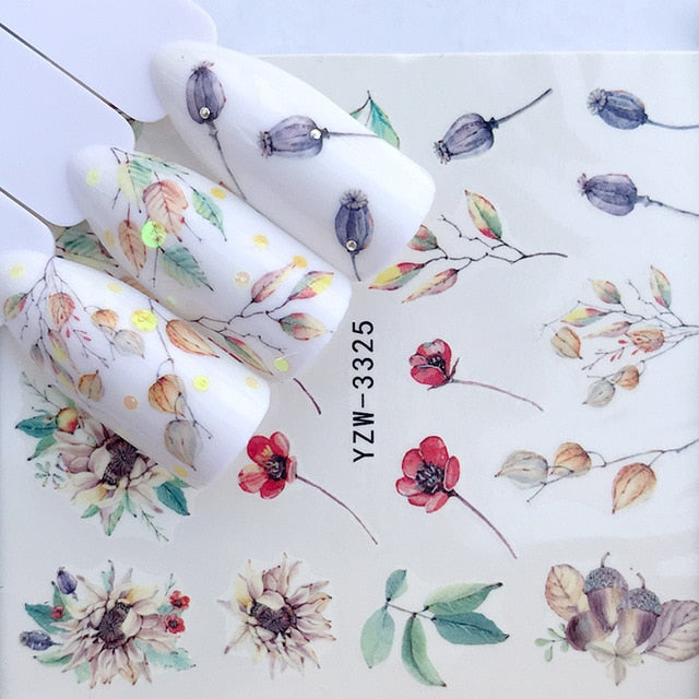 1 Sheet Water Nail Stickers Black Cartoon Animal Flamingo Fox Hollow Designs Sliders For Nail Decals DIY Manicure Decora