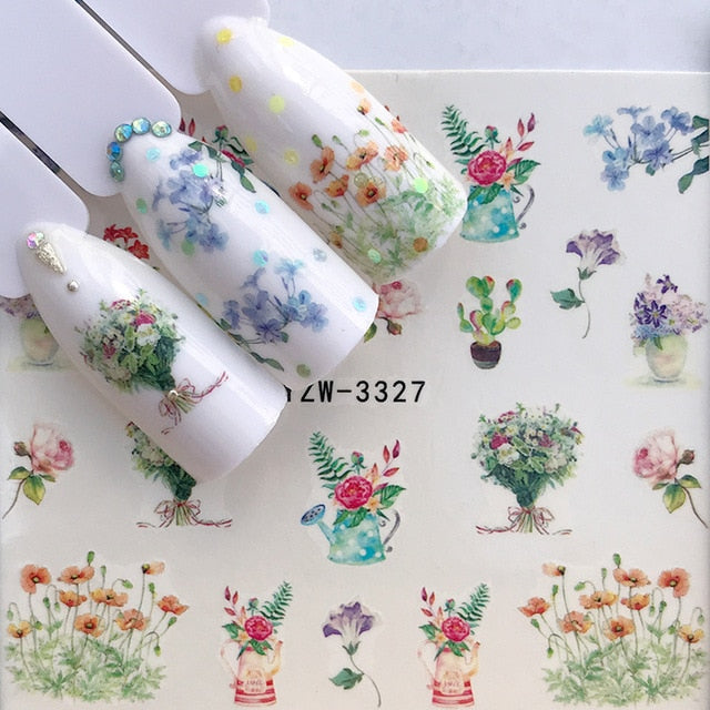 1 Sheet Water Nail Stickers Black Cartoon Animal Flamingo Fox Hollow Designs Sliders For Nail Decals DIY Manicure Decora