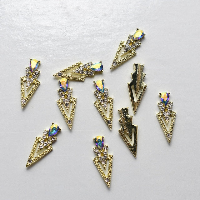 10Pcs K Gold Luxury AB diamond triangle 3D Nail Art Decorations Nails Rhinestones Nail Supplies Charms Stone 2020 New Arrival