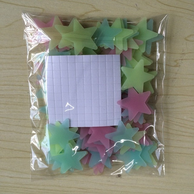 50pcs 3D Stars Glow In Dark Luminous Fluorescent Plastic Wall Sticker Home Decor Decal Wallpaper Decorative Special Festivel