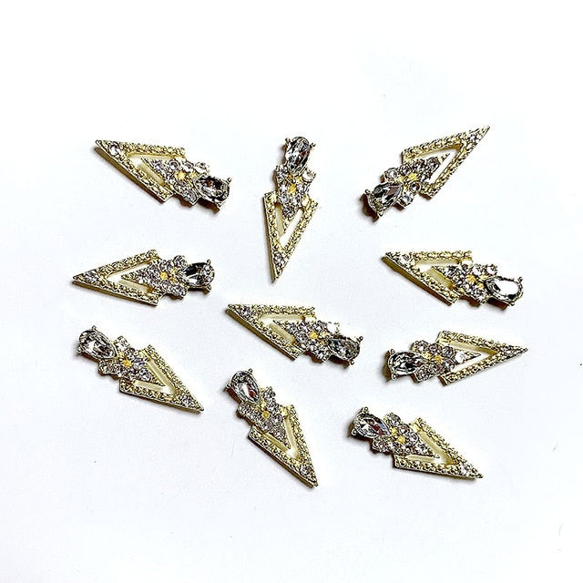10Pcs K Gold Luxury AB diamond triangle 3D Nail Art Decorations Nails Rhinestones Nail Supplies Charms Stone 2020 New Arrival