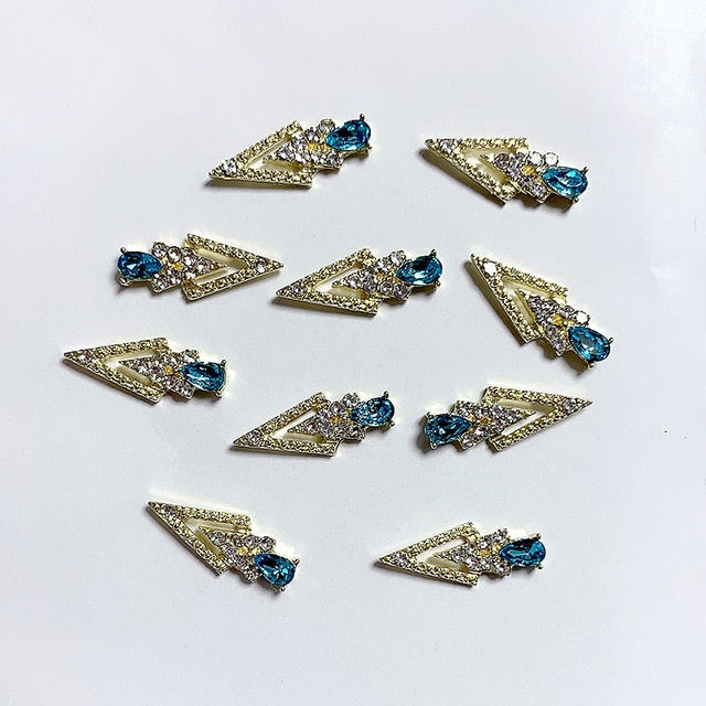 10Pcs K Gold Luxury AB diamond triangle 3D Nail Art Decorations Nails Rhinestones Nail Supplies Charms Stone 2020 New Arrival