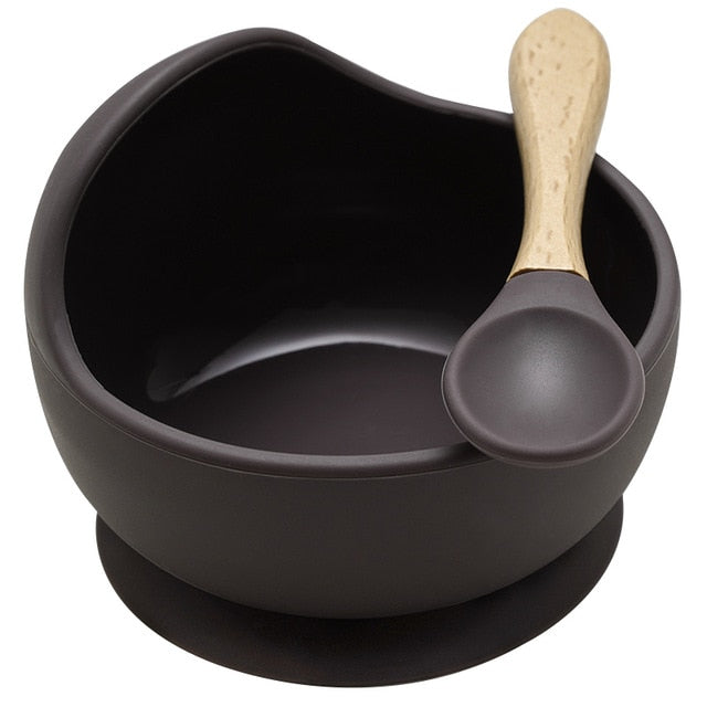 22colors!!1set Silicone Baby Feeding Bowl Set Baby Learning Dishes Suction Bowl Set Wood Spoon Non-Slip