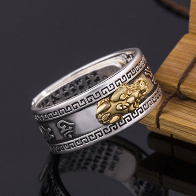 Feng Shui Pixiu Charms Ring Amulet Protection Wealth Lucky Open Adjustable Ring Buddhist Jewelry for Women Men Gift